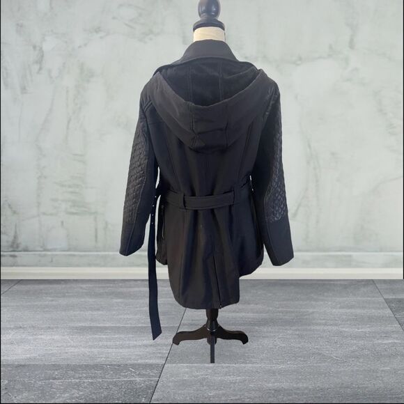 Michael Kors Black Belted Coat with Gold Hardware & Hood – Women’s Large - Picture 6 of 12